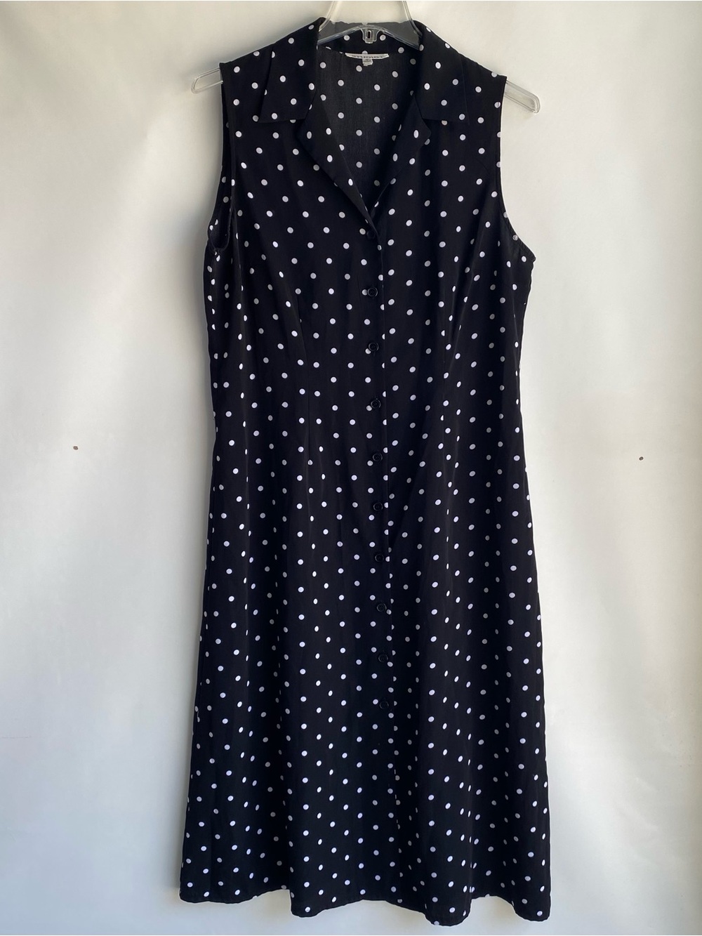 Vintage 90s sleeveless black white polka dot shirt dress maxi length chic summer